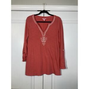 Lilly Pulitzer Eliana Island Coral Beaded Tunic Womens Size Small Costal Preppy